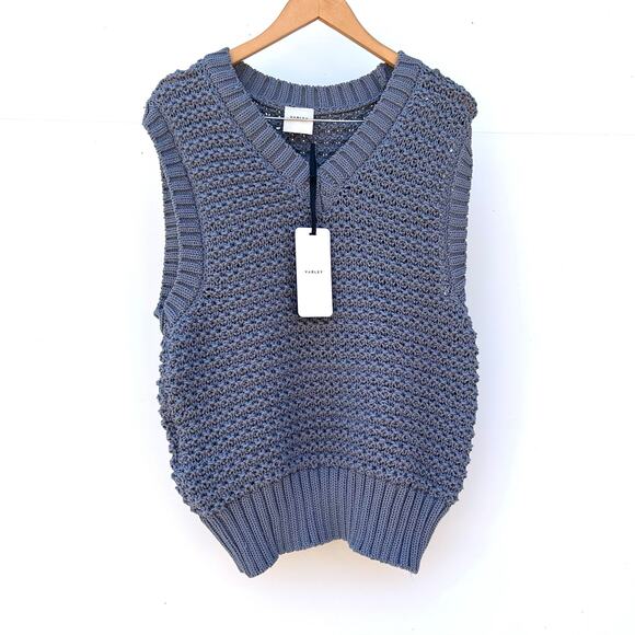 New Varley Adie Knit Vest Sweater Chunky Medium With Tags Stone Blue - Picture 4 of 11